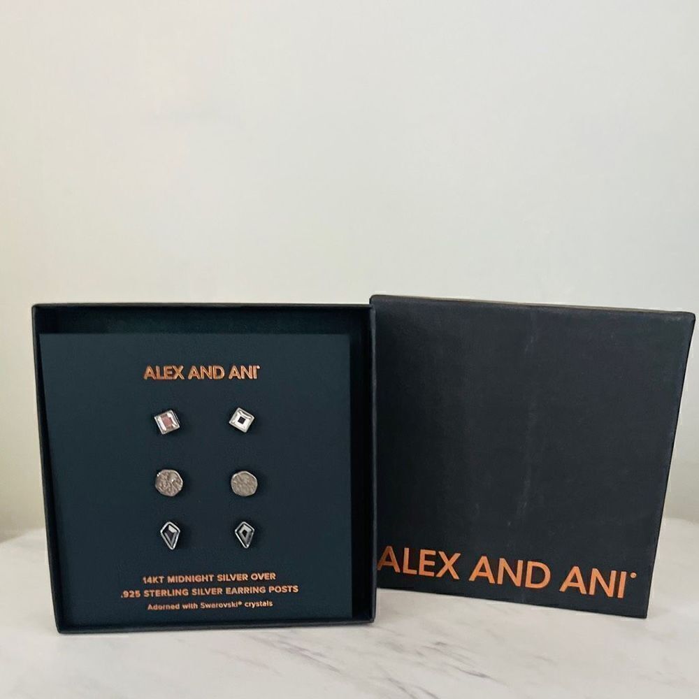 ALEX AND ANI Diamond‎ Jet & Path Of Life Stud Earring Set, NWT